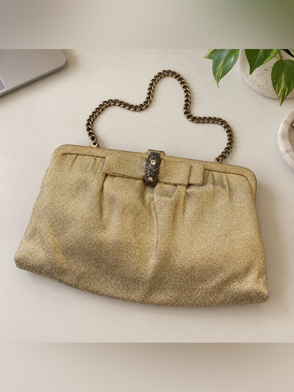 Vintage Andé Gold Evening Bag Jeweled Clasp